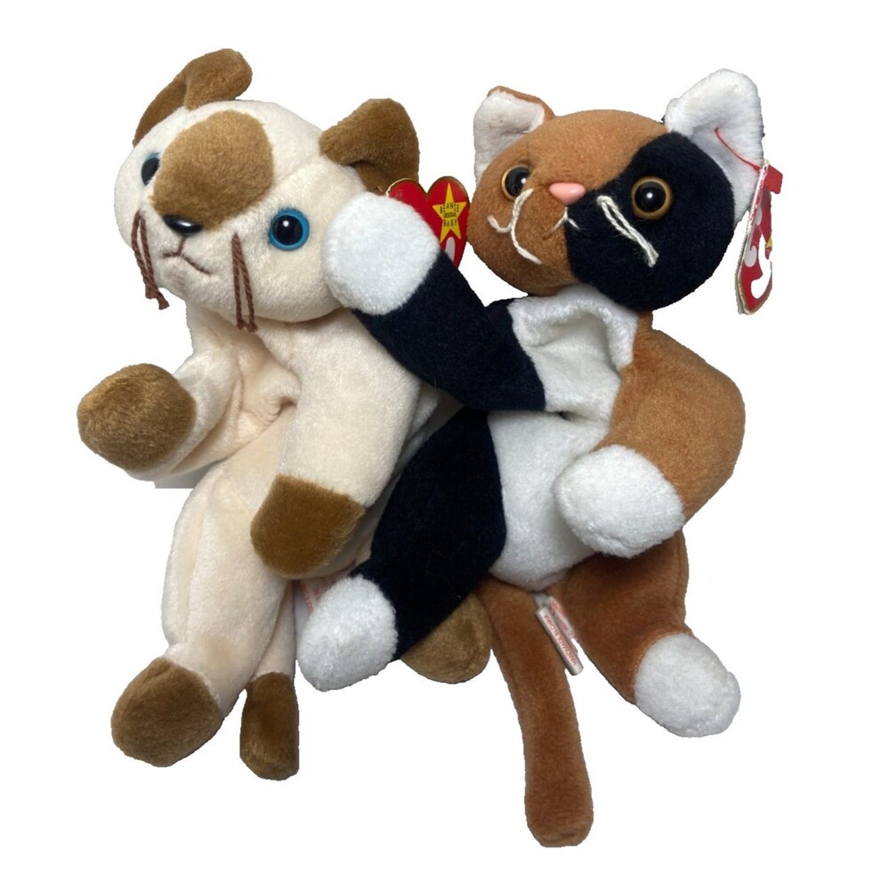 Ty Beanie Babies Snip & Chip Kitten Cat Kitty Beanbag Plush 1996 2pc Lot